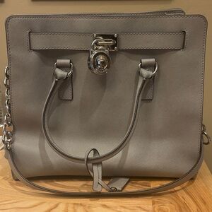 Michael Kors Gray Saffiano Leather Satchel with Silver Hardware